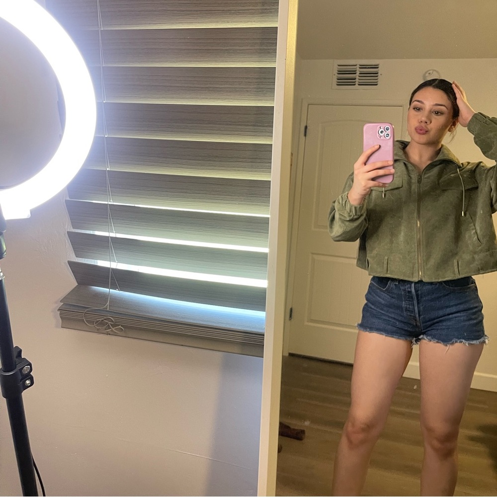 Cropped polyester zip up jacket (SHEIN)